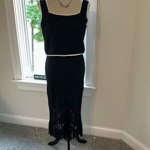 NWT AMOUR Vert Antibes Crochet Top, Medium, Black & Ivory